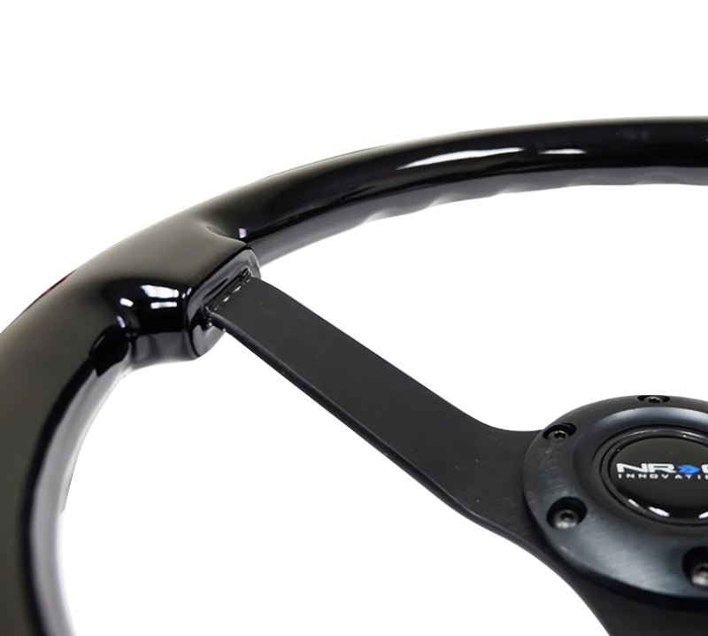 NRG Reinforced Steering Wheel (350mm / 3in. Deep) Black w/Black Chrome Solid 3 - Spoke Center - My Store