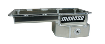 compare product Moroso Ford 5.0 Coyote/Fox Swap (w/Rear Sump) Drag Race Baffled Wet Sump 7.5qt 6-5/8in Alum. Oil Pan