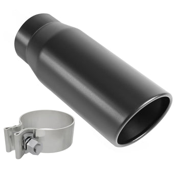 compare product MagnaFlow Tip Black Coated  w/ Clamp Single Wall Round Outlet 4in Diameter 3in Inlet 12in Length
