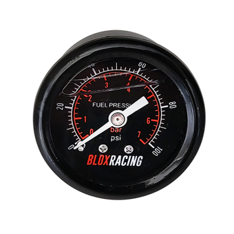 compare product BLOX Racing Liquid-Filled Fuel Pressure Gauge 0-100psi (Black Face)