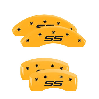 compare product MGP 4 Caliper Covers Engraved Front & Rear Monte Carlo SS Yellow Finish Black Char 2002 Chevy Impala