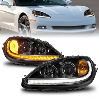 compare product ANZO 05-13 Chevrolet Corvette Projector Headlights w/switchback & Sequential LED - Black Amber