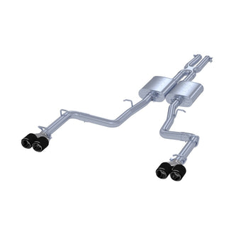 compare product MBRP 2015+ Dodge Challenger 3.6L SS 2.5in Quad Tip Split Rear Exit w/ Carbon Fiber Tips - T304