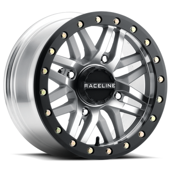 compare product Raceline A91MA Ryno 15x10in/4x156 BP/0mm Offset/132.5mm Bore - Machined & Black Ring Beadlock Wheel