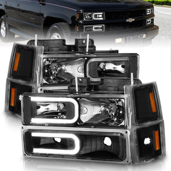 compare product ANZO 88-98 Chevrolet C1500 Crystal Headlights w/ Light Bar Black Housing w/ Signal Side Markers 8Pcs