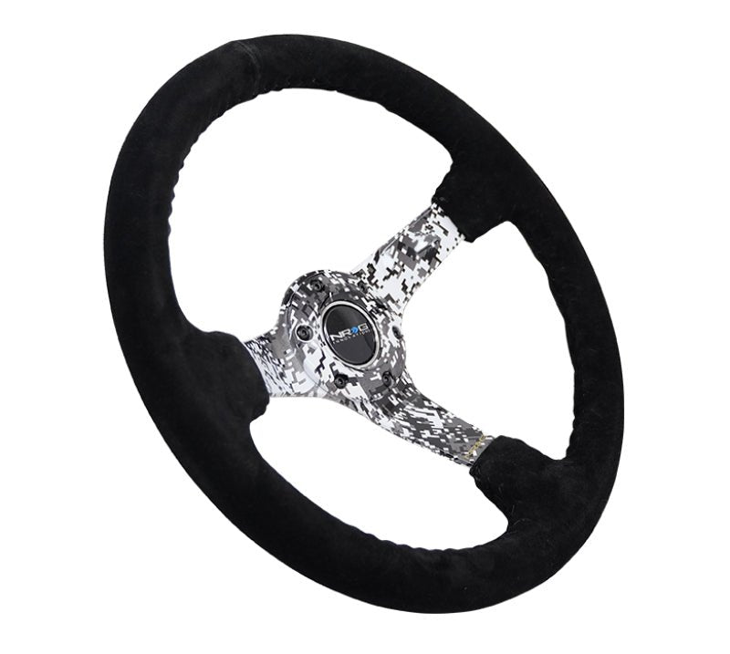 NRG Reinforced Steering Wheel (350mm / 3in. Deep) Blk Suede w/Hydrodipped Digi - Camo Spokes - My Store