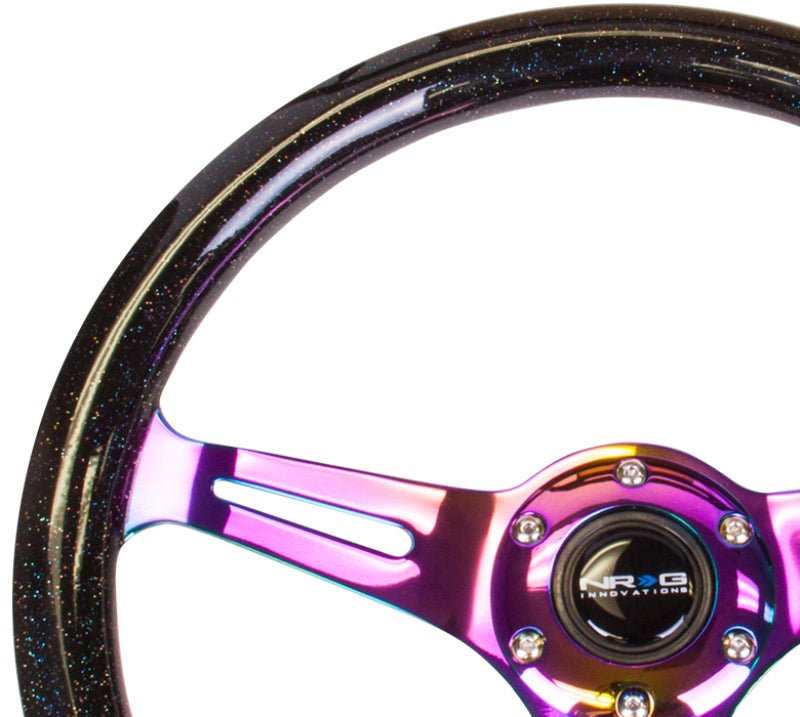 NRG Classic Wood Grain Steering Wheel (350mm) Black Sparkle/Galaxy Color w/Neochrome 3 - Spoke - My Store