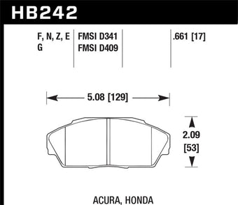 compare product Hawk 92-93 Acura Integra 1.6L EX Front ER-1 Brake Pads