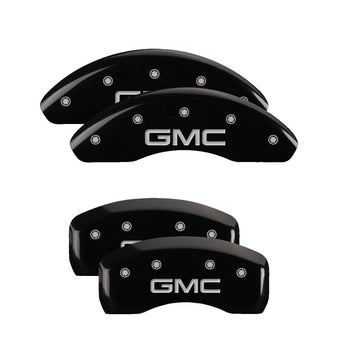 compare product MGP 4 Caliper Covers Engraved Front & Rear GMC Black finish silver ch