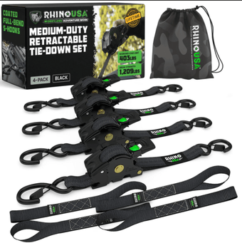 compare product Rhino USA Retractable Ratchet Straps (2Pk 1Inx10Ft) Black