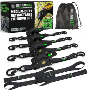 compare product Rhino USA Retractable Ratchet Straps (2Pk 1Inx10Ft) Green