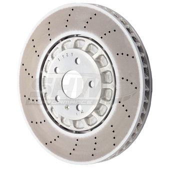compare product SHW 2022 Audi RS3 2.5L Front Cross-Drilled Lightweight Brake Rotor (4M0615301BJ)