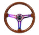 NRG Reinforced Steering Wheel (350mm / 3in. Deep) Brown Wood w/Blk Matte Spoke/Neochrome Center Mark - My Store