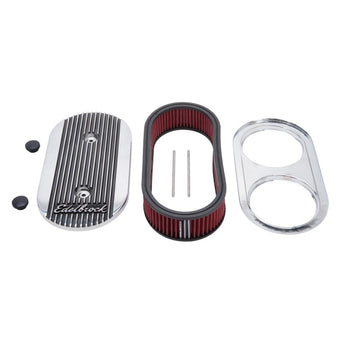 compare product Edelbrock Air Cleaner Elite II Oval Dual-Quad Carbs 2 5In Red Element Polished
