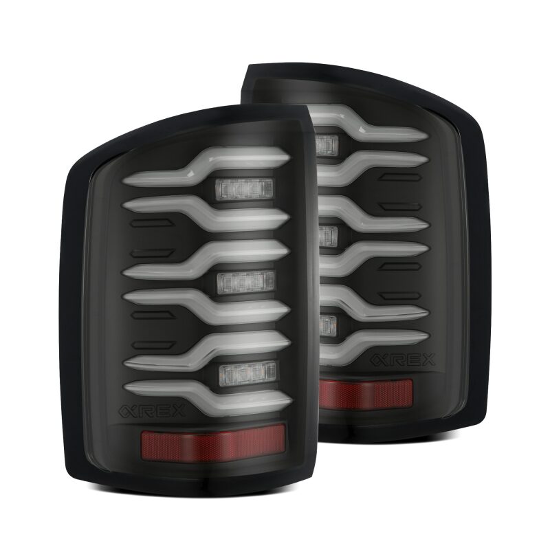 AlphaRex 14 - 18 GMC Sierra 1500/2500HD/3500HD LUXX - Series LED Tail Lights Blk w/Actv Light & Seq. Sig - My Store