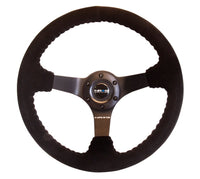 NRG Reinforced Steering Wheel (350mm / 3in. Deep) Blk Suede w/Blk BBall Stitch (Odi Bakchis Edition) - My Store