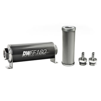 compare product DeatschWerks Stainless Steel 5/16in 10 Micron Universal Inline Fuel Filter Housing Kit (160mm)
