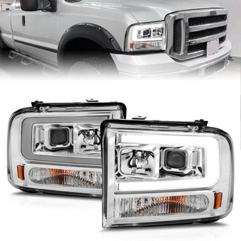 compare product ANZO 99-04 Ford F250/F350/F450/Excursion (excl 99) Projector Headlights - w/Light Bar Chrome Housing