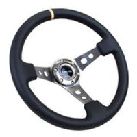NRG Reinforced Steering Wheel (350mm / 3in. Deep) Blk Leather w/Gunmetal Cutout Spoke & Yellow CM - My Store