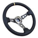 NRG Reinforced Steering Wheel (350mm / 3in. Deep) Blk Leather w/Gunmetal Cutout Spoke & Yellow CM - My Store