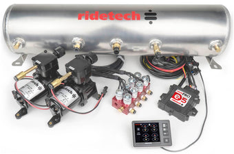 compare product Ridetech RidePro E5 Air Ride Suspension Control System 5 Gallon Dual Compressor 1/4in Valves