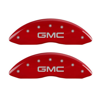 compare product MGP Front set 2 Caliper Covers Engraved Front GMC Red finish silver ch