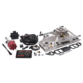 compare product Edelbrock Pro Flo 4 EFI System Seq Port BBC Rect Port 9.8 Deck 775 Max HP 60lb/hr Satin Finish