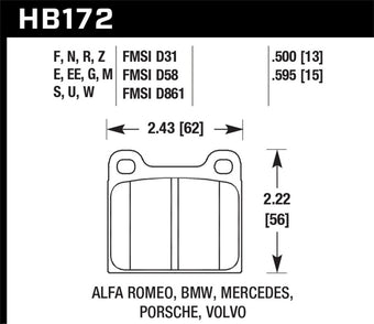 compare product Hawk 63-65 Porsche 356 Front /  69-83 911 / 64-72 912 Rear DTC-60 Race Brake Pads