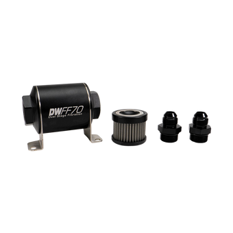compare product DeatschWerks Stainless Steel 8AN 10 Micron Universal Inline Fuel Filter Housing Kit (70mm)