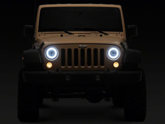 compare product Raxiom 18-26 Jeep Wrangler JL/ 20-26 Gladiator JT HiOutput LED Hlights/Angel Eye DRL-Blk-Clear Lens