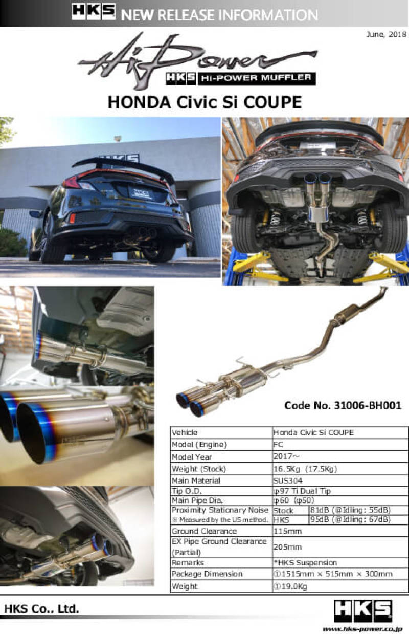 HKS Hi - Power Muffler for Civic SI Coupe (FC3) - My Store