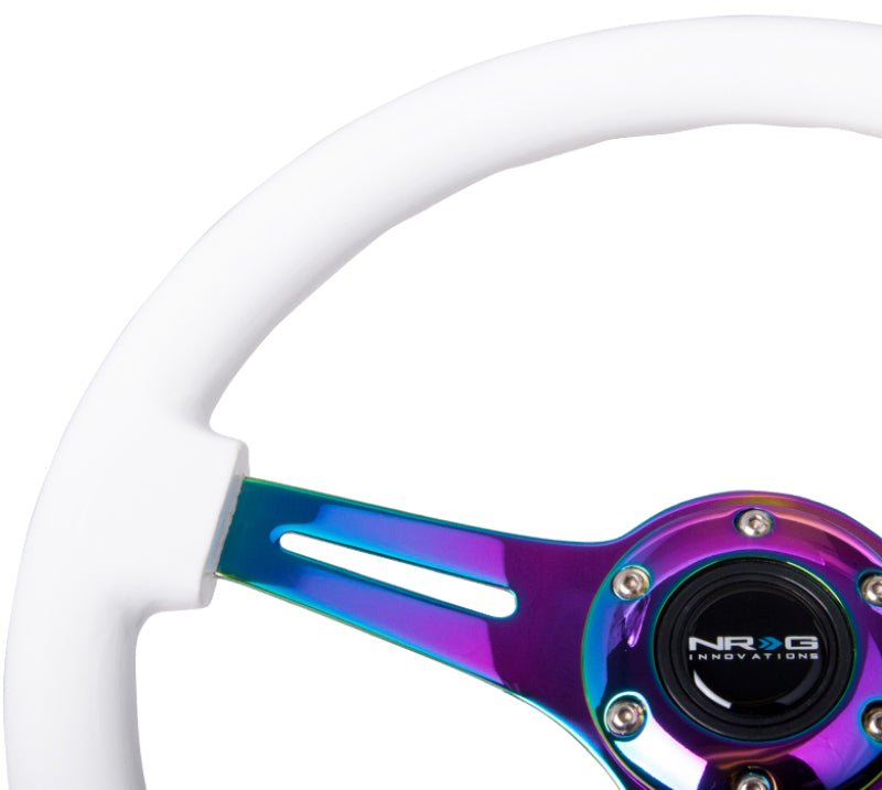 NRG Classic Wood Grain Steering Wheel (350mm) White Paint Grip w/Neochrome 3 - Spoke Center - My Store