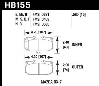 compare product Hawk 88-89 Mazda RX-7 1.3L 10th Anniversary 4 Piston Caliper Front ER-1 Brake Pads