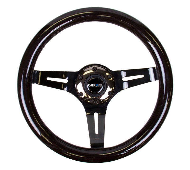 NRG Classic Wood Grain Steering Wheel (310mm) Black w/Black Chrome 3 - Spoke Center - My Store
