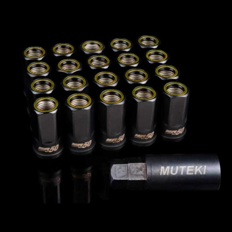 Wheel Mate Muteki HR50 Open End Lug Nuts - Black w/ Yellow Ring 14x1.50 - My Store