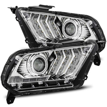 compare product AlphaRex 10-12 Ford Mustang LUXX LED Proj Headlights Plank Style Chrome w/Activ Light/Seq Signal