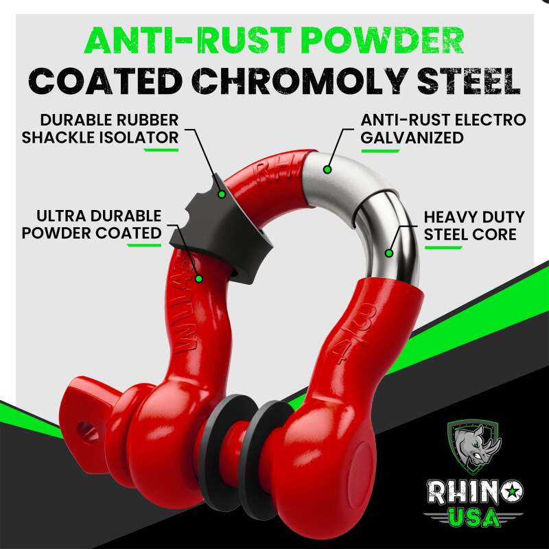 Rhino USA 3/4In D - Ring Shackle Set (2 - Pack)(Red) - My Store