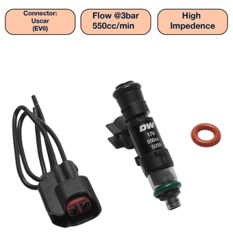 compare product DeatschWerks Universal 550cc Single Fuel Injector / 48mm Length / 14mm O-Ring Seals