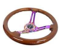 NRG Reinforced Steering Wheel (350mm / 3in. Deep) Brown Wood w/Blk Matte Spoke/Neochrome Center Mark - My Store