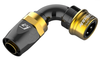compare product GReddy PRO/SPEC - 90 Degree AN16 Quick-Release Swivel Hose End(s) - Black / Gold anodized