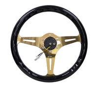 NRG Classic Wood Grain Steering Wheel (350mm) Black Grip w/Chrome Gold 3 - Spoke Center - My Store