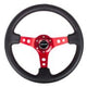 NRG Reinforced Steering Wheel (350mm / 3in. Deep) Blk Leather w/Red Circle Cutout Spokes - My Store