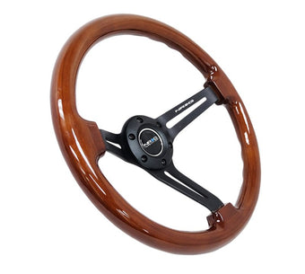 compare product NRG Reinforced Steering Wheel (350mm / 3in. Deep) Brown Wood w/Blk Matte Spoke/Black Center Mark
