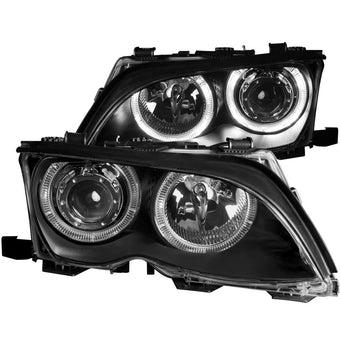 compare product ANZO 2002-2005 BMW 3 Series E46 Projector Headlights w/ Halo Black