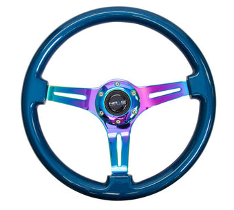 compare product NRG Classic Wood Grain Steering Wheel (350mm) Blue Pearl/Flake Paint w/Neochrome 3-Spoke Center