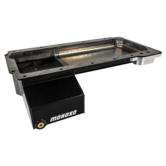 compare product Moroso GM LS Swap (w/Front Sump/Remote Oil Filter Adapter) Wet Sump 6.5qt 6in Steel Oil Pan - Black