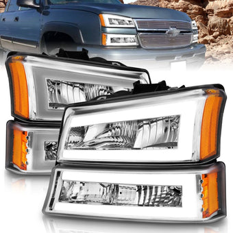 compare product ANZO 2003-2006 Chevrolet Silverado 1500 Crystal Headlights w/ Light Bar Chrome Housing