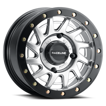 compare product Raceline A12SB Squad 15x7in/4x156 BP/10mm Offset/132.5mm Bore - Silver & Black Ring Beadlock Wheel