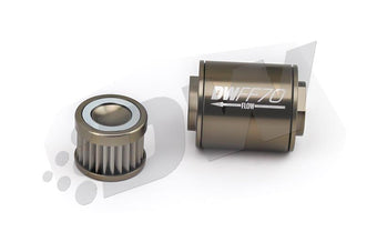compare product DeatschWerks Stainless Steel 8AN 100 Micron Universal Inline Fuel Filter Housing Kit (70mm)