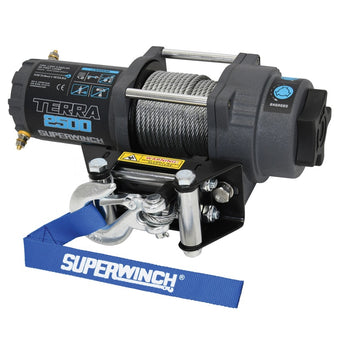 compare product Superwinch 2500 LBS 12V DC 3/16in x 40ft Steel Rope Terra 2500 Winch - Gray Wrinkle